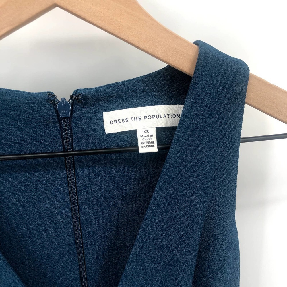 DRESS THE POPULATION Catalina Peacock Blue Fit & Flare Cocktail Dress XS NEW - Picture 3 of 11